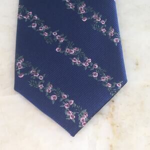 BAR III  NAVY FLORAL SLIM SILK BLEND NECKTIE